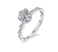 Fedi nuziali da donna moderna a forma di serpente con moissanite circolare 1 carati, in argento bianco 14 carati, misura 17 (18,1)