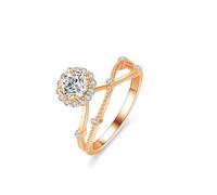 Fedi nuziali decorative per matrimonio, anello semplice a due fiori da 0,5 carati, diamanti realizzati in laboratorio, oro rosa 18 carati, misura 54 (17,2)