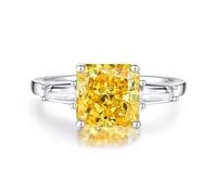 Fedi nuziali decorative per matrimonio, stile boho, 3 carati, citrino quadrato con moissanite, oro bianco 18 carati, misura 17 (18,1)
