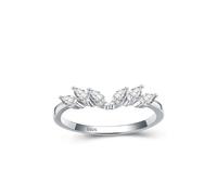 Fedi nuziali in argento 925, da donna con pietra preziosa vintage con bordo a foglia di ala, zirconi in argento, 49 (15.6), Zirconia cubica