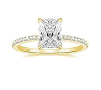 FEDI Nuziali in Argento 925 per Donna, Donna Argento Sterling Anello Nuziale a Mezza eternità con zirconi cubici rettangolari da 7x9mm, Oro, Taglia 9