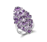 Fedi nuziali in argento Sterling, anelli da donna con fiore dell'amore con ametista viola a forma marquise argento, misura 18,5