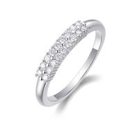 Fedi nuziali in oro bianco singolo da donna 14 K, anello liscio e sottile con 2 file di moissanite 0,27 carati di argento misura 61 (19,4)
