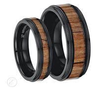 Fedi Nuziali In Titanio Nero 6&8mm Con Intarsio In Legno Koa Reale
