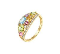 Fedi Nuziali Metallo Anello Fede Nuziale Oro Giallo 18 Kt con 1,2 Carati di Pietre Preziose Colorate: Topazio, Tormalina, Peridoto, Ametista, Citrino e Diamante Numero 12 Premio per Sorella Cocktail