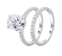 Fedi Nuziali Moderne, Anello Donna San Valentino Set con 4 Griffe di Forma Ovale 8x10mm 4Ct Moissanite Oro Bianco 14K Taglia 26