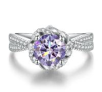 Fedi nuziali Moissanite for donne Anello con diamante Moissanite da 1 ct taglio rotondo D Colore VVS1 Anello con diamante blu/viola/rosa Anelli di fidanzamento Moissanite con certificato(Light Purple,