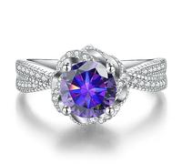 Fedi nuziali Moissanite for donne Anello con diamante Moissanite da 1 ct taglio rotondo D Colore VVS1 Anello con diamante blu/viola/rosa Anelli di fidanzamento Moissanite con certificato(Purple,6)