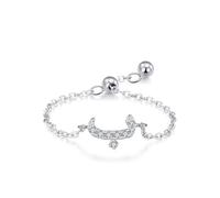 Fedi nuziali per lei, in oro bianco, da donna, con catena regolabile, design dell'alfabeto arabo, con moissanite rotonda in platino, taglia U 1/2