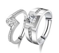 Fedi Nuziali Personalizzate Cz Per Lui E Lei, 2 Pezzi Anelli Aperti Regolati Per Coppia Per Promessa Regalo Di Compleanno Di San Valentino Per Uomini E Donne, Anello Di Promessa Per Lei E Lui,Bianco,