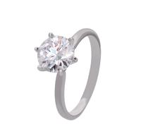 Fedine Fidanzamento, Anelli Donna con Moissanite Rotonda a 6 Punte, 6,5x6,5 mm Oro Bianco 14K Taglia 26