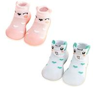 FedMois 2 Paia Calzini Scarpe Antiscivolo Calze a Pantofola Cotone Neonati Bimbi, elefante e volpe, 2 anni