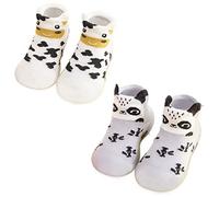 FedMois 2 Paia Calzini Scarpe Antiscivolo Calze a Pantofola Cotone Neonati Bimbi, mucca e panda, 18 mesi