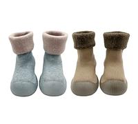 FedMois 2 Paia Calzini Scarpe Invernali Termici Antiscivolo Calze a Pantofola Neonati Bimbi, beige e cielo blu, 2.5 anni