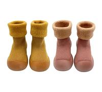 FedMois 2 Paia Calzini Scarpe Invernali Termici Antiscivolo Calze a Pantofola Neonati Bimbi, giallo e rosa, 2.5 anni
