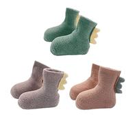 FedMois 3 Paia Calzini Invernali Antiscivolo Calze a Pantofola 3D Dinosauri Bimbi Bambini, Rosa, Viola e Verde, 0-1 anno