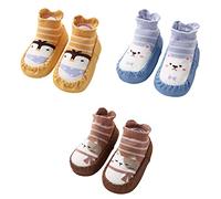 FedMois 3 Paia Calzini Scarpe Antiscivolo Calze a Pantofola Cotone Neonati Bimbi, Giallo, Blu e Marrone, 2-2.5 anni