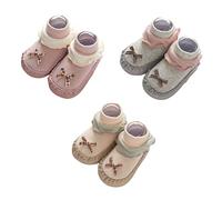 FedMois 3 Paia Calzini Scarpe Antiscivolo Calze a Pantofola Cotone Neonati Bimbi, papillon, 18-24 mesi