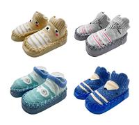 FedMois 4 Paia Calzini Scarpe Antiscivolo Calze a Pantofola Cotone Neonati Bimbi, Orsi e Gufi, 6-12 mesi
