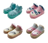 FedMois 4 Paia Calzini Scarpe Antiscivolo Calze a Pantofola Cotone Neonati Bimbi, Volpi e Cani, 6-12 mesi
