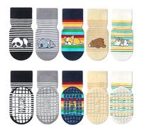 FedMois 5 paia calzini antiscivolo in cotone bimbi bambini motivi animali, Animali, 0-1 anno