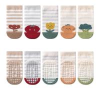FedMois 5 paia calzini antiscivolo in cotone bimbi bambini motivi animali, Frutta, 1-3 anni