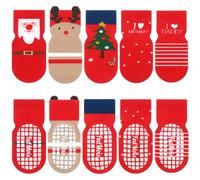 FedMois 5 paia calzini antiscivolo in cotone bimbi bambini motivi animali, Natale, 0-1 anno