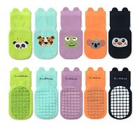 FedMois 5 paia calzini antiscivolo in cotone bimbi bambini motivi animali, Panda, 0-1 anno