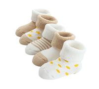 FedMois 5 Paia Calzini Cotone Invernali Termici Neonati Bambini, Beige, 6-12 mesi