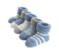 FedMois 5 Paia Calzini Cotone Invernali Termici Neonati Bambini, Blu, 0-6 mesi