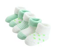 FedMois 5 Paia Calzini Cotone Invernali Termici Neonati Bambini, Verde, 6-12 mesi