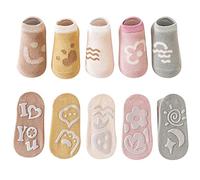 FedMois 5 Paia di Calzini Antiscivolo in cotone Estivi bimbi bambini, Fiori, 0-1 anno