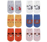 FedMois 6 paia calzini antiscivolo in cotone bimbi bambini motivi animali, Orso, 1-3 anni