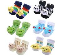 FedMois 6 Paia Calzini Antiscivolo in Cotone Bimbi Neonati 3D Animali, Bimbo, 9-18 mesi