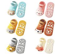 FedMois 6 Paia Calzini Antiscivolo in Cotone Invisibili Neonati Bambini, Volpe, 0-1 anno