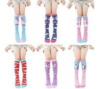 FedMois 6 paia Calzini lunghi Calzettoni al Ginocchio Bambini Ragazzi, unicorni, taglia 3-10 anni