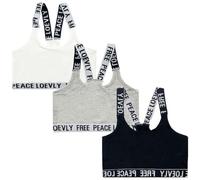 FedMois Canottiere Corte Reggiseni Sportivi Bambina Ragazza Confezione da 3, Grigio, Bianco e Nero, 10-12 Anni