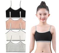 FedMois Canottiere Corte Reggiseni Sportivi in Cotone Bambina Ragazza Confezione da 4, Grigio, Bianco, Nero e Arancia, 10-12 Anni