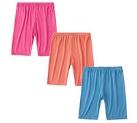 FedMois Confezione da 3 Pantaloncini Leggins Corti Bambina Ragazza, Blu, Arancione e Rosso, 9-10 Anni