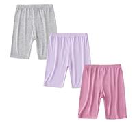 FedMois Confezione da 3 Pantaloncini Leggins Corti Bambina Ragazza, Grigio, Viola e Rosa, 3-4 Anni