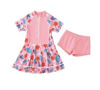 FedMois Costume da Bagno a 2 Pezzi Bambina Ragazza, Costume con Gonna + Pantaloncini da Bagno, Fiori, 3-4 Anni
