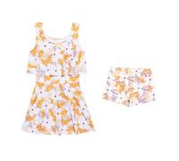 FedMois Costume da Bagno a 2 Pezzi Bambina Ragazza, Costume con Gonna + Pantaloncini da Bagno, Giallo, 3-4 Anni