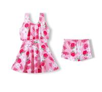 FedMois Costume da Bagno a 2 Pezzi Bambina Ragazza, Costume con Gonna + Pantaloncini da Bagno, Rosso, 6 Anni