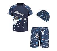 FedMois Costume da Bagno Tuta da Piscina Bambino Ragazzo, 3 Pezzi Completo Maglia + Pantaloncini + Cappellino, Spazio, 3-4 Anni