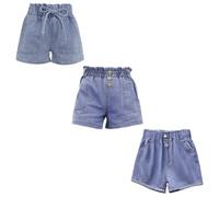 FedMois Pantaloncini di Jeans Bambine e Ragazze, Confezione da 3, Coulisse, Tre Pulsanti e Due Pulsanti, 7-8 Anni