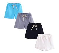 FedMois Pantaloncini in Cotone Bambini e Ragazzi, Confezione da 4, Blu, Grigio, Nero e Bianco, 3-4 Anni