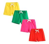 FedMois Pantaloncini in Cotone Bambini e Ragazzi, Confezione da 4, Giallo, Verde, Rosa e Rosso, 9 Anni