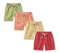 FedMois Pantaloncini in Cotone Bambini e Ragazzi, Confezione da 4, Rosso Arancione Verde e Giallo, 3-4 Anni
