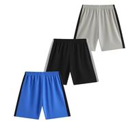FedMois Pantaloncini Sportivi Bambini e Ragazzi, Confezione da 3, Nero, Grigio e Blu, 10-11 Anni
