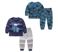 FedMois Set Pigiama a Lunghe Corte in Cotone Bambini, Confezione da 4 Pezzi, Elefanti e coccodrilli, 2-3 Anni